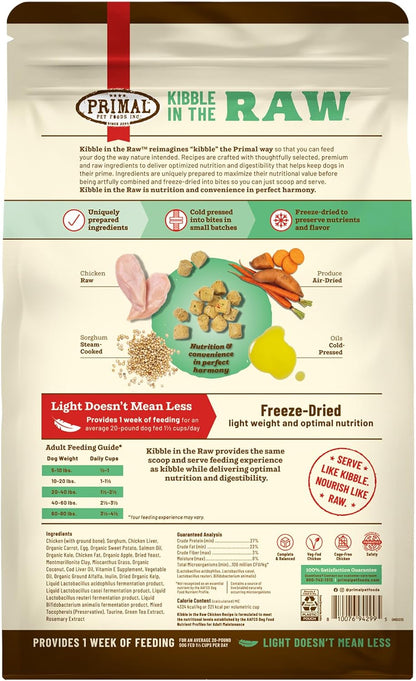 Primal Kibble in The Raw, Freeze Dried Dog Food, Chicken, Scoop & Serve, Made with Raw Protein, Whole Ingredient Nutrition, Crafted in The USA, Dry Dog Food 1.5 lb Bag