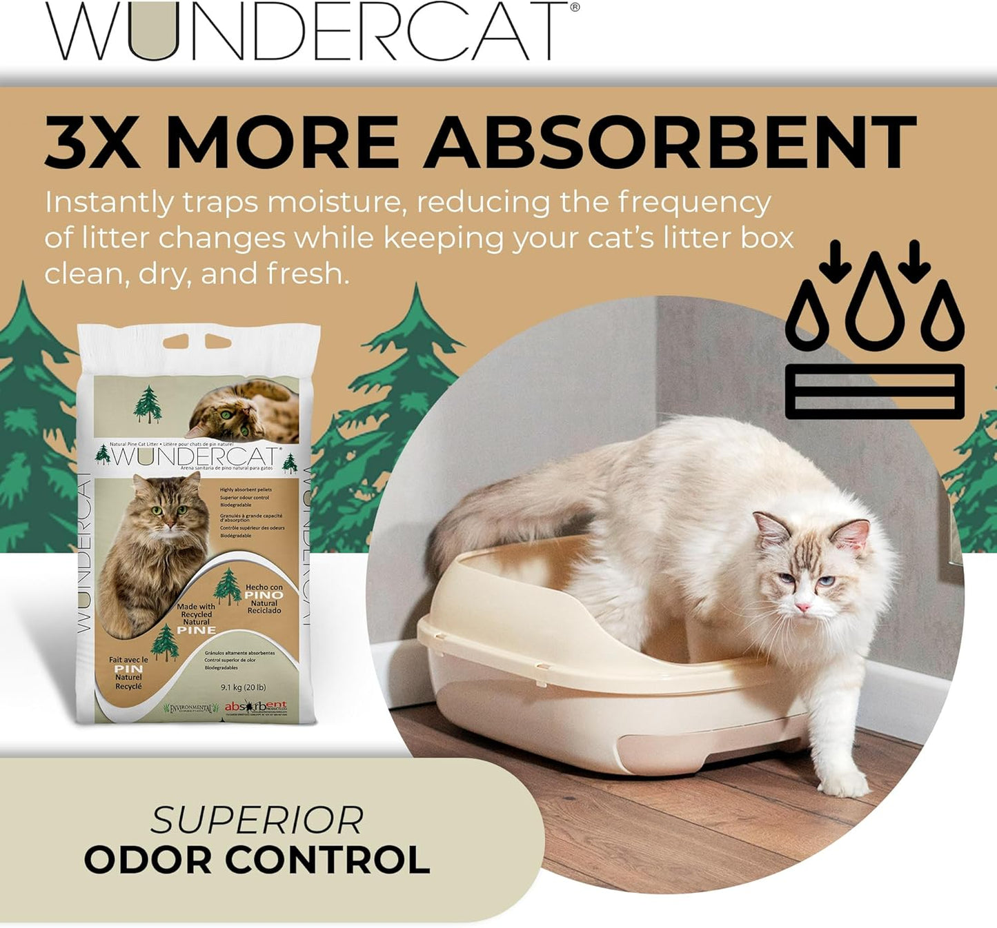 Progressive Planet Wundercat Natural Pine Cat Litter, 20lbs - 100% Reclaimed Wood Pellets for Superior Absorption & Odor Control - Low-Tracking & Biodegradable - No Synthetic Perfumes