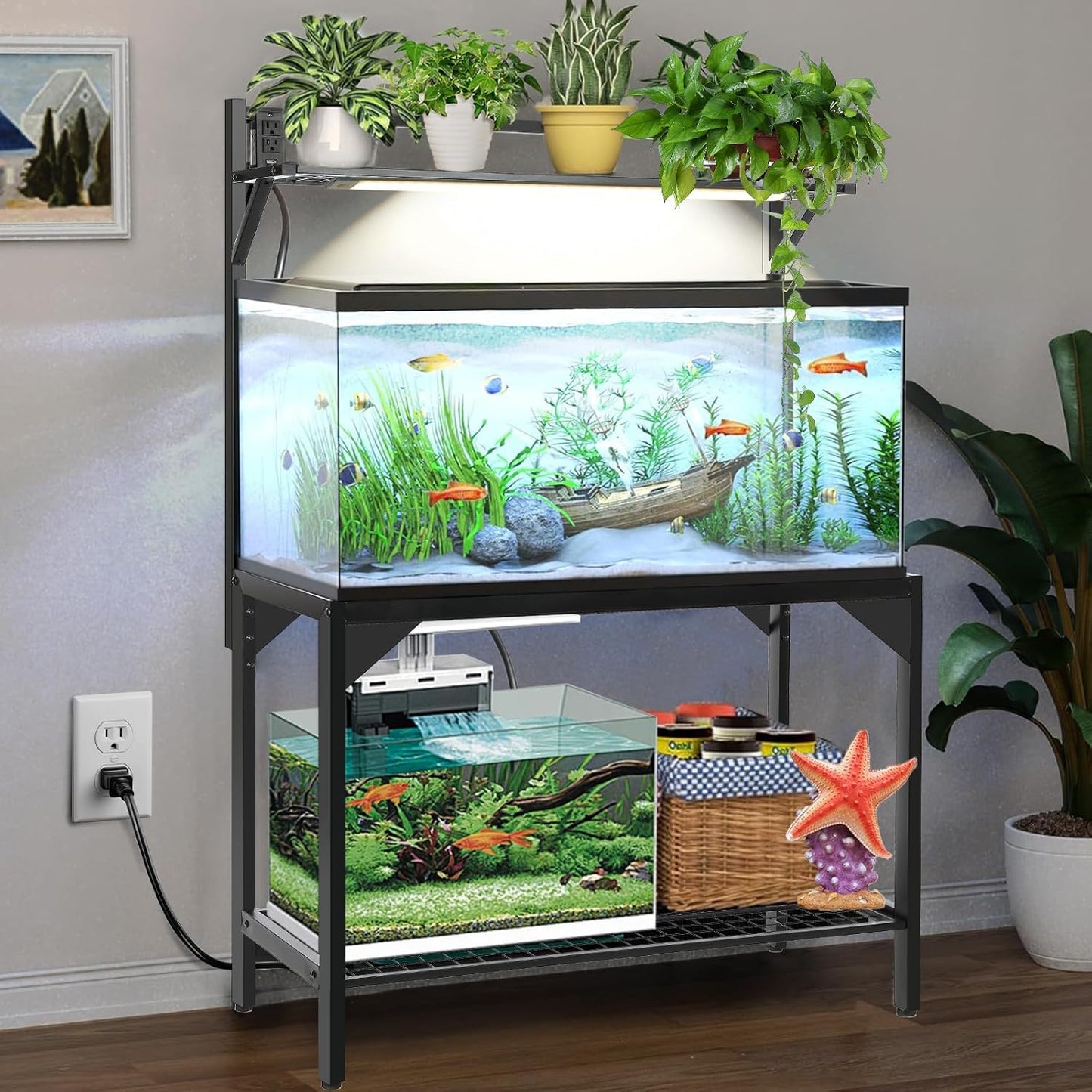 40-50 Gallon Fish Tank Stand, Aquarium Stand with Power Outlets,36.6" x 18.5"Tabletop, Thickened Metal Frame, Reptile Tank Stand for Home Office, Tank not Included