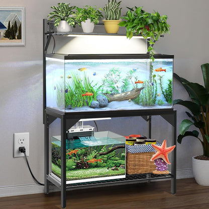 40-50 Gallon Fish Tank Stand, Aquarium Stand with Power Outlets,36.6" x 18.5"Tabletop, Thickened Metal Frame, Reptile Tank Stand for Home Office, Tank not Included