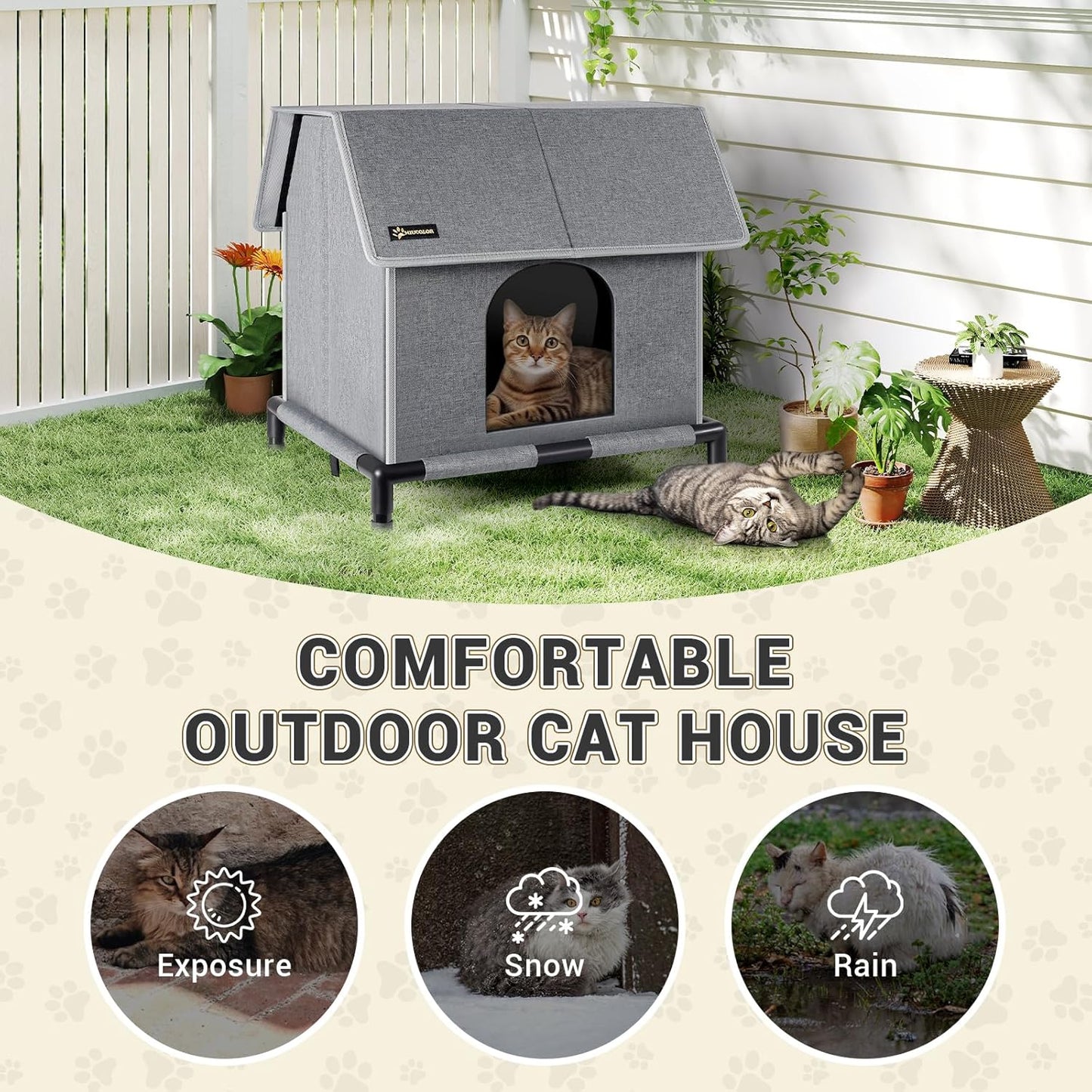 MIU COLOR Large Outdoor Cat House, Upgraded Aluminum Foil Material, Weatherproof Elevated Shelter & Outdoor Cat House, Small Weatherproof Cat Houses