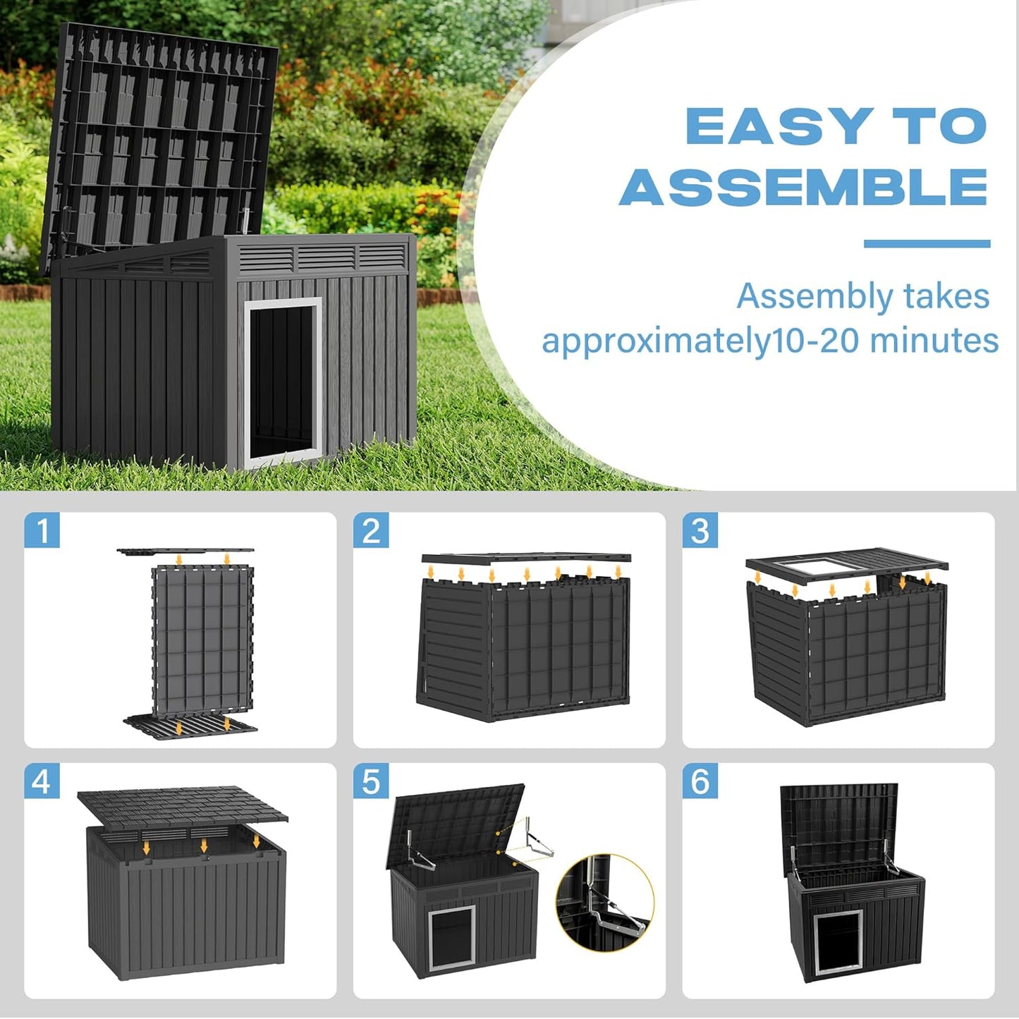 Fancyango Large Weatherproof Dog House with Removable Roof for Indoor & Outdoor Use - Spacious (42.8" L x 33" W x 31.5" H) Classic Black