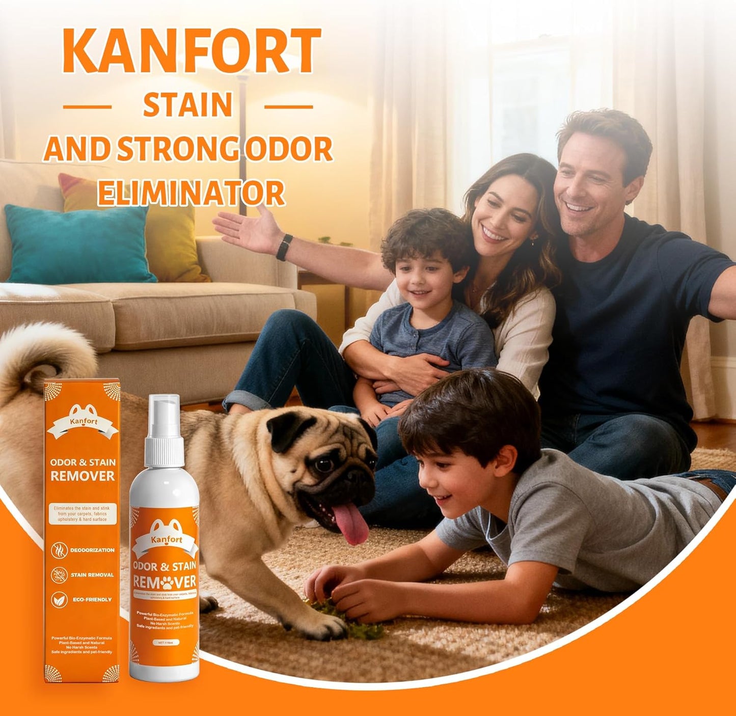 Pet Urine Odor Eliminator Spray, Stain & Strong Odor Eliminator -Designed for hard surface furniture, Carpet Stain Remover for Cat, Dog,Furniture, Beds