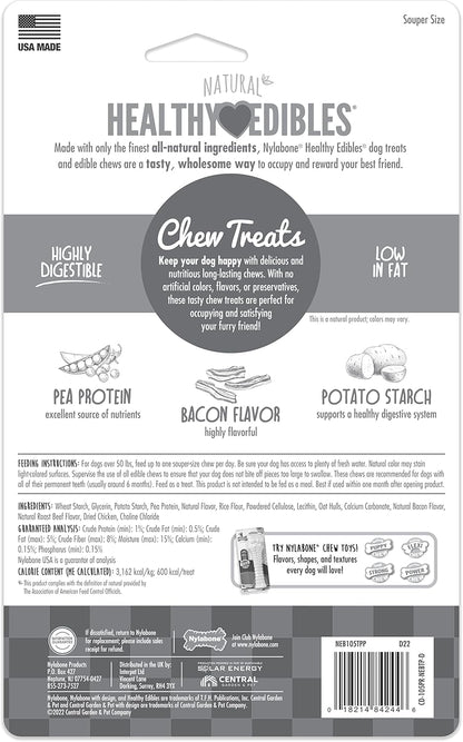 Nylabone Healthy Edibles Natural Dog Chews Long Lasting Bacon Flavor Treats for Dogs, X-Large/Souper (2 Count)