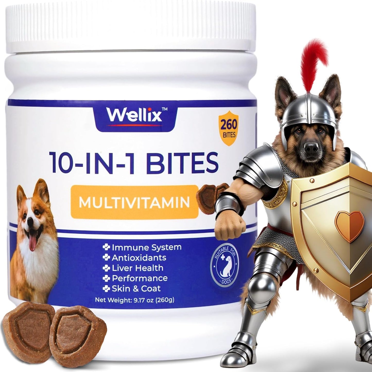 260 Bites Wellix 10-in-1 Dog Vitamins - Multivitamin for Dogs Immune Supports,Boost Hip&Joint,Skin&Coat,Liver&Gut Health -Dog Antioxidant Supplements
