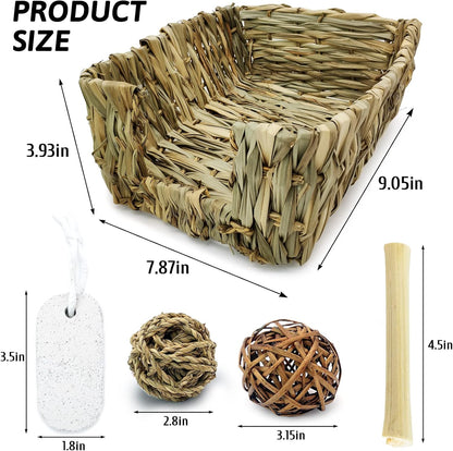 Hamiledyi Rabbit Grass Bed for Bunny, 12 Pcs Pet Bunny Chew Toys Natural Hand-Made Woven Hay Mat Hamster Grass Basket Small Animals Bedding for Guinea Pig Chinchilla Ferret Gerbil Rat