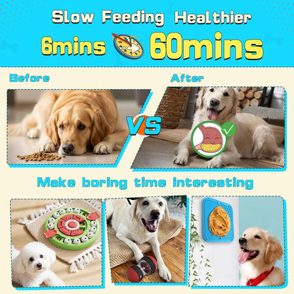 Dog Puzzle Feeder for Small/Middle Breeds - Adjustable Treat Dispenser Funny Slow Feeder Puppy Enrichment Training Toy Pet Interactive Toys Lick Mat Dogs to Keep Dog/Cat Busy