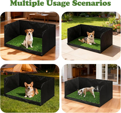 High Walls Dog Pee Pad Holder with Artificial Grass Foldable Indoor Dog Potty Tray 15.7 * 23.6 * 35.4 Inch Dogs Litter Box with Waterproof Liner for Puppies Small and Medium Dogs