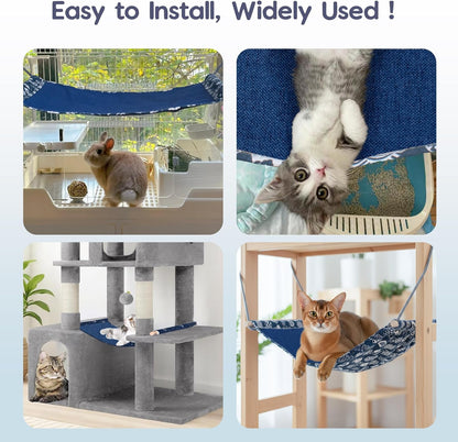 2 Pack Cat Hammock for Cage Hanging Reversible, Pet Hammock Bed Adjustable, 24.4in*14.6 in Soft Sleeping Hammock for Cats, Ferret, Rabbits, Small Animals