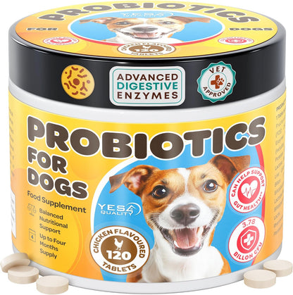 Dog Probiotics - Prebiotic & Probiotic Chews for Dogs - May Support Immunity, Digestive & Gut Health, Diarrhea, Flatulence Relief & Upset Stomach - 120 Chicken Flavored Tablets
