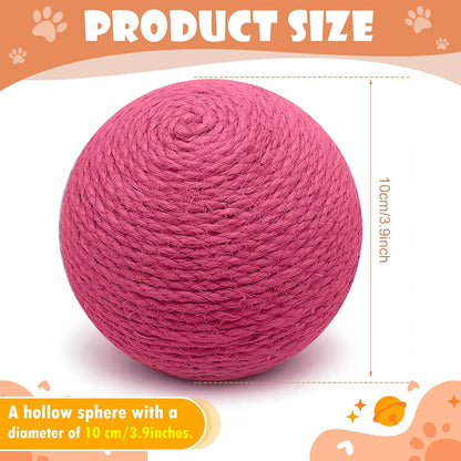 3.94 inch Rose Red Sisal Cat Ball Toy, Interactive Natural Cat Scratching Ball, Perfect Scratcher for Cats' Exercise and Fun