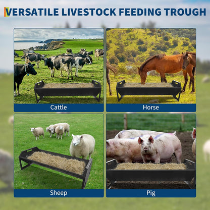 Heavy Duty 45" Steel Livestock Feeding Trough - 22 Gallon Large Capacity Feeder for Horses, Goats, Sheep, Cattle, Cows, Alpacas - Durable Hay & Water Trough for Barn or Stable Use - Black