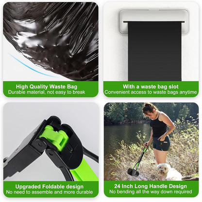 Dog Poop Trash Can Outside with Pooper Scooper and Metal Rake & Tray, 20L/5Gal Dog Waste Trash Can with Lid, Pedal and Removable Inner Waste Bin, Pet Poop Bin with 100 Bags, Green