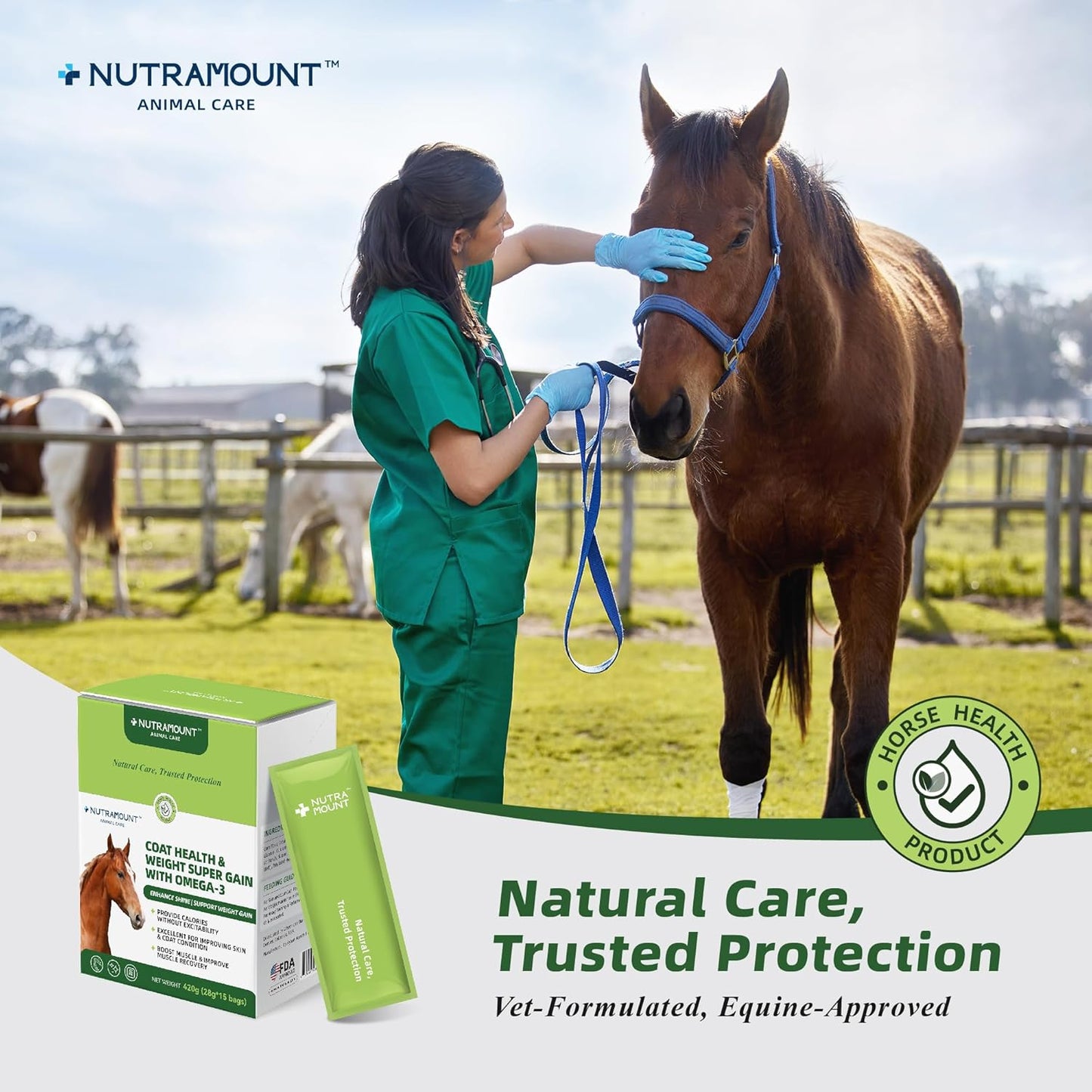 Horse Weight Gain Supplement – Omega-3 Flaxseed Formula, Natural High-Calorie Support for Healthy Weight & Shiny Coat, Easy-to-Digest High-Fat Horse Supplement – 420g