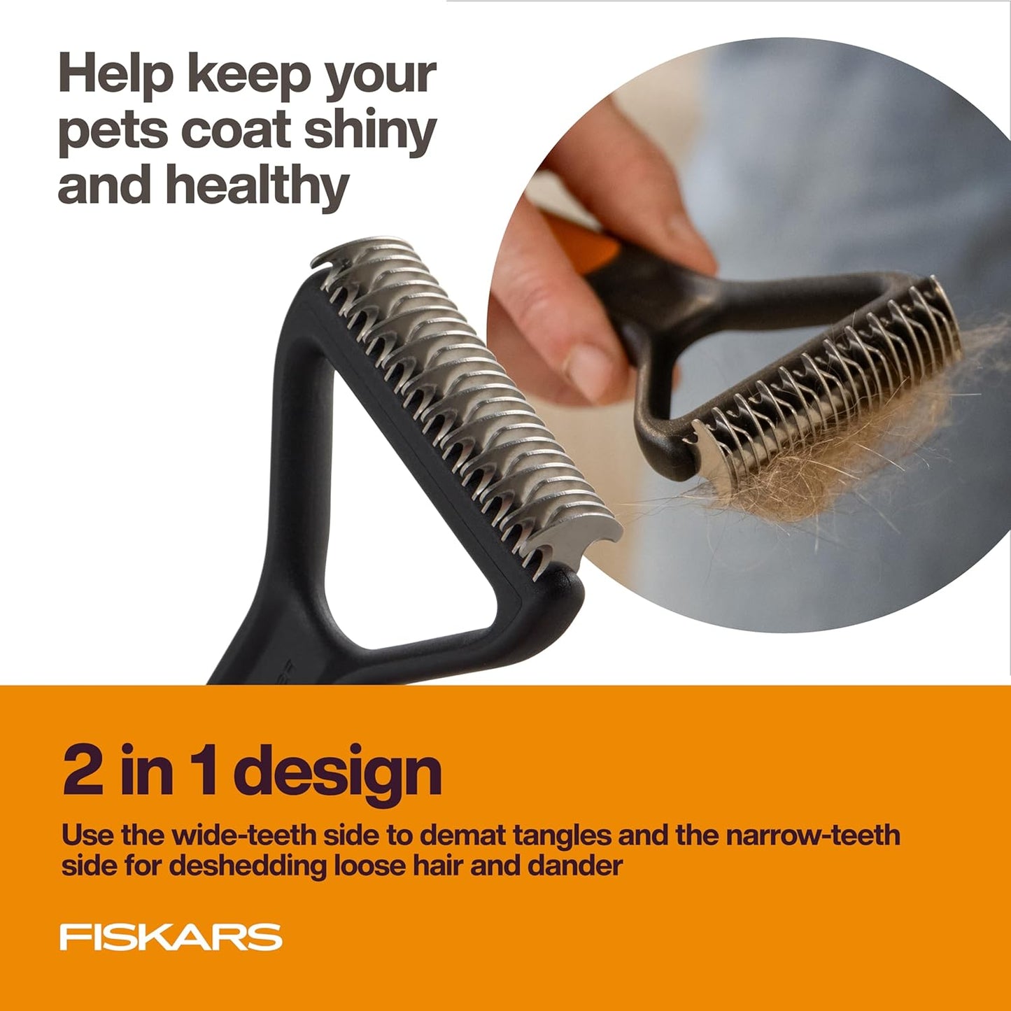 Fiskars Pet, Cat and Dog Brush, Fine Bristles & SoftGrip Handle for Gentle Grooming and Deshedding, Cat and Dog Supplies, Orange/Black