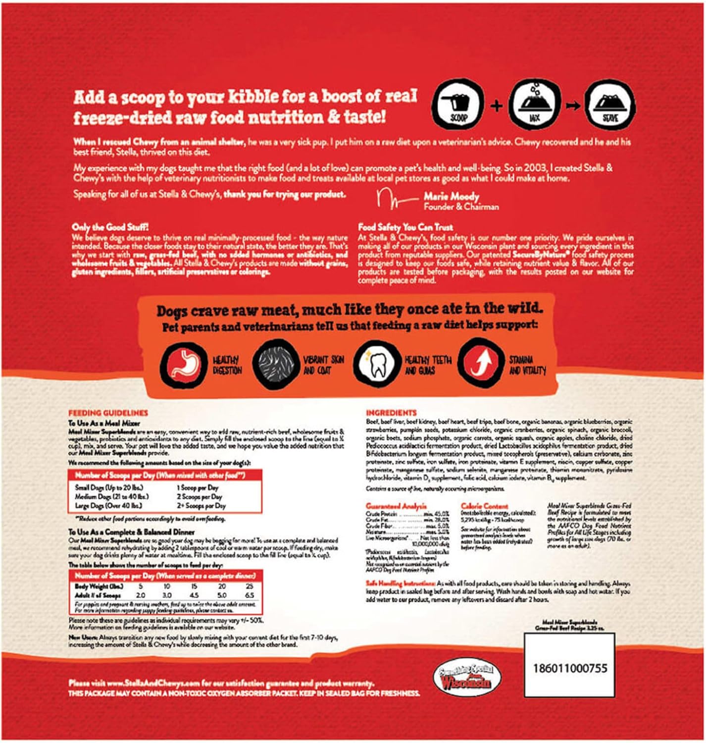 Stella & Chewy's Freeze Dried Raw Grass-Fed Beef Meal Mixers – SuperBlends Dog Food Topper – Grain Free, Protein Rich Recipe – 3.25 oz Bag