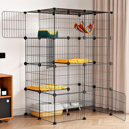 Oneluck 4-Tier 47.2 Inch Large Cat Cages DIY Cat Playpen Detachable Metal Wire Kennels Cat Crate Exercise Extra Place Ideal for 1-2 Cat