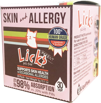 Licks - Cat Allergy - Cat Skin and Allergy - LiquiPaks - 30 Use