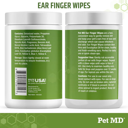 Dog Ear Cleaning Finger Wipes with Aloe Vera & Eucalyptus Oil – Veterinarian Formulated Pet Ear Wipes for Dog Ear Care – Made in USA – 50 Count