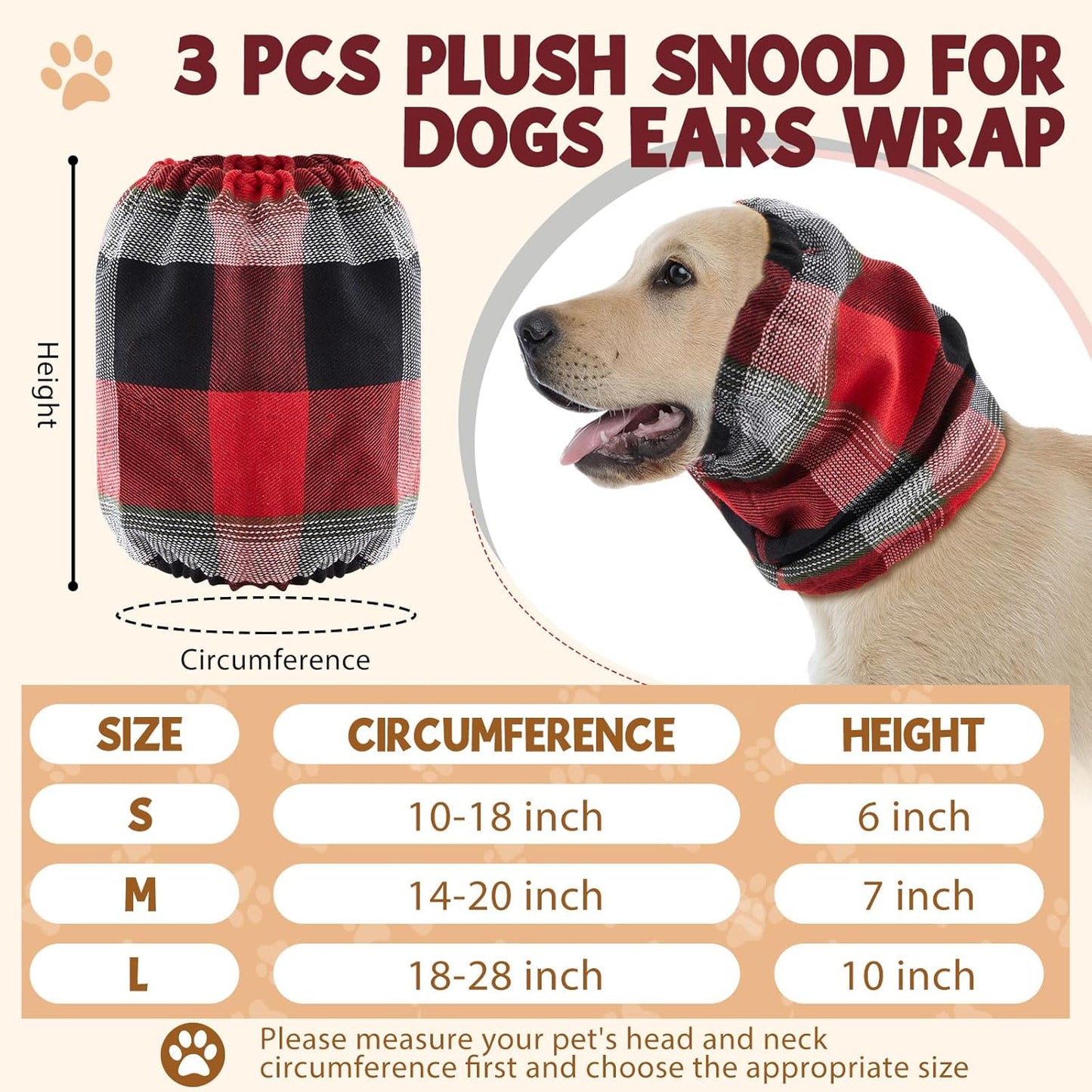 Xuniea 3 Pcs S, M, L Plush Snood for Dogs Hoodie Quiet Head Ear Cover Earmuffs for Noise Bath Grooming and Drying Head Protection Noise Cancelling Anxiety Relief Dog Neck and Ear Warmer