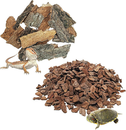 BNOSDM Reptile Pine Bark Substrate and 10oz Natural Flat Champagne Bark for Lizard