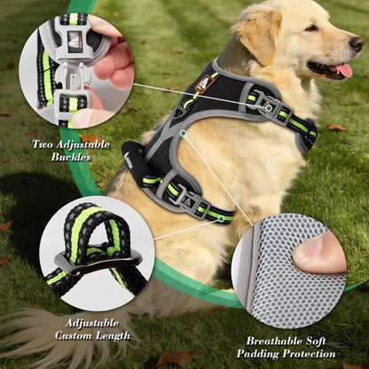 Dog Harness, No Pull Pet Vest Reflective Strip Escape Proof, Easy to Adjust Dog Harness with Escape Proof Function Suitable for Walking, Traveling and Training, Black, L