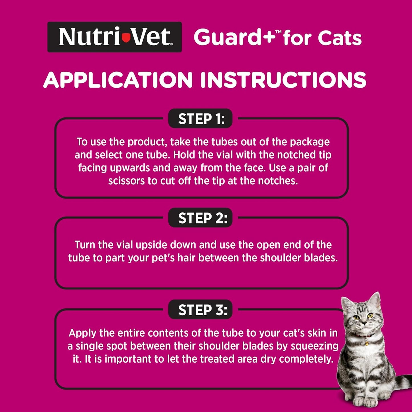 Nutri-Vet Guard+ for Cats, Flea and Tick Prevention Spot On Drops, Topical Treatment for Cats 1.5 lbs and Up, Waterproof Formula, 3 Monthly Doses, 90 Days of Protection