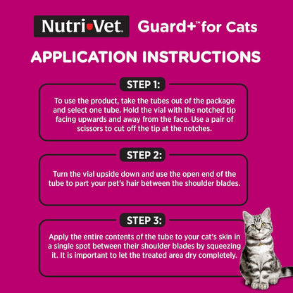 Nutri-Vet Guard+ for Cats, Flea and Tick Prevention Spot On Drops, Topical Treatment for Cats 1.5 lbs and Up, Waterproof Formula, 3 Monthly Doses, 90 Days of Protection
