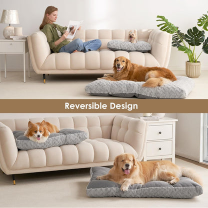 EHEYCIGA Washable Dog Crate Bed for Large Dogs, Fluffy Pet Kennel Pad Reversible for Doggie and Cats, Plush Faux Fur Pet Sleeping Mattress Mat, 35" x 23"x 3.5", Grey