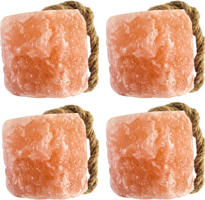 Himalayan Salt Lick On Rope 7.5-8 lb Each (Pack of 4) for Horses, Deer, Goats & Livestock | Natural, Mineral-Rich, Long-Lasting Salt Blocks