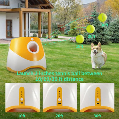 Automatic Dog Ball Launcher with 10/20/30FT Distances Dog Ball Thrower with 12 Tennis Rechargeable Interactive Thrower Machine for Mental Stimulation Training