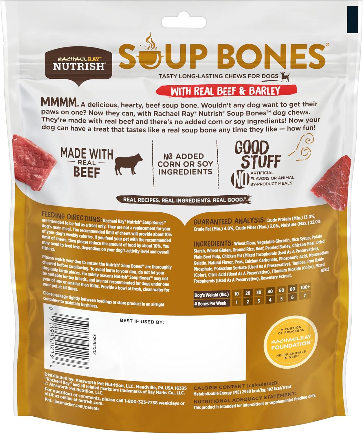Nutrish Soup Bones Premium Dog Chews with Real Beef and Barley, 11 Chews, Packaging May Vary (Rachael Ray) (Pack of 2)