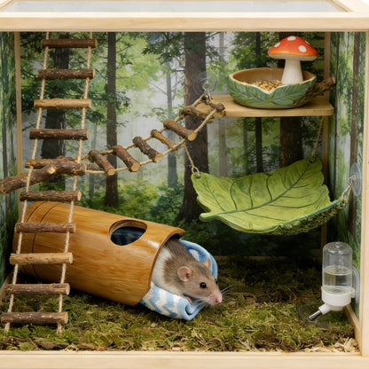 Rat Cage Accessories, Bamboo Tube Hide with Soft Towel Mat, Natural Hideout for Small Animals, Hamster Accessories for Cages, Hide for Hamster, Rat, Gerbil and Other Small Animals