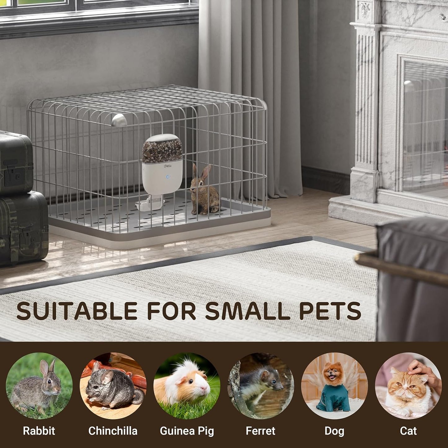 iPettie Smart WiFi Hanging Cage Feeder for Rabbits, Cats, Dogs & Hamsters - Perfect for Pet Stores, Remote & Portion Control, Timed Feeding, 62oz Capacity, Compatible with 5-30mm Dry Food