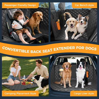 Dog Car Seat Cover for Back Seat, Hard Bottom Back Seat Extender for Dogs - Supports 400lbs,New Waterproof, Scratch Resistant, Anti Slip Portable Dog Hammock