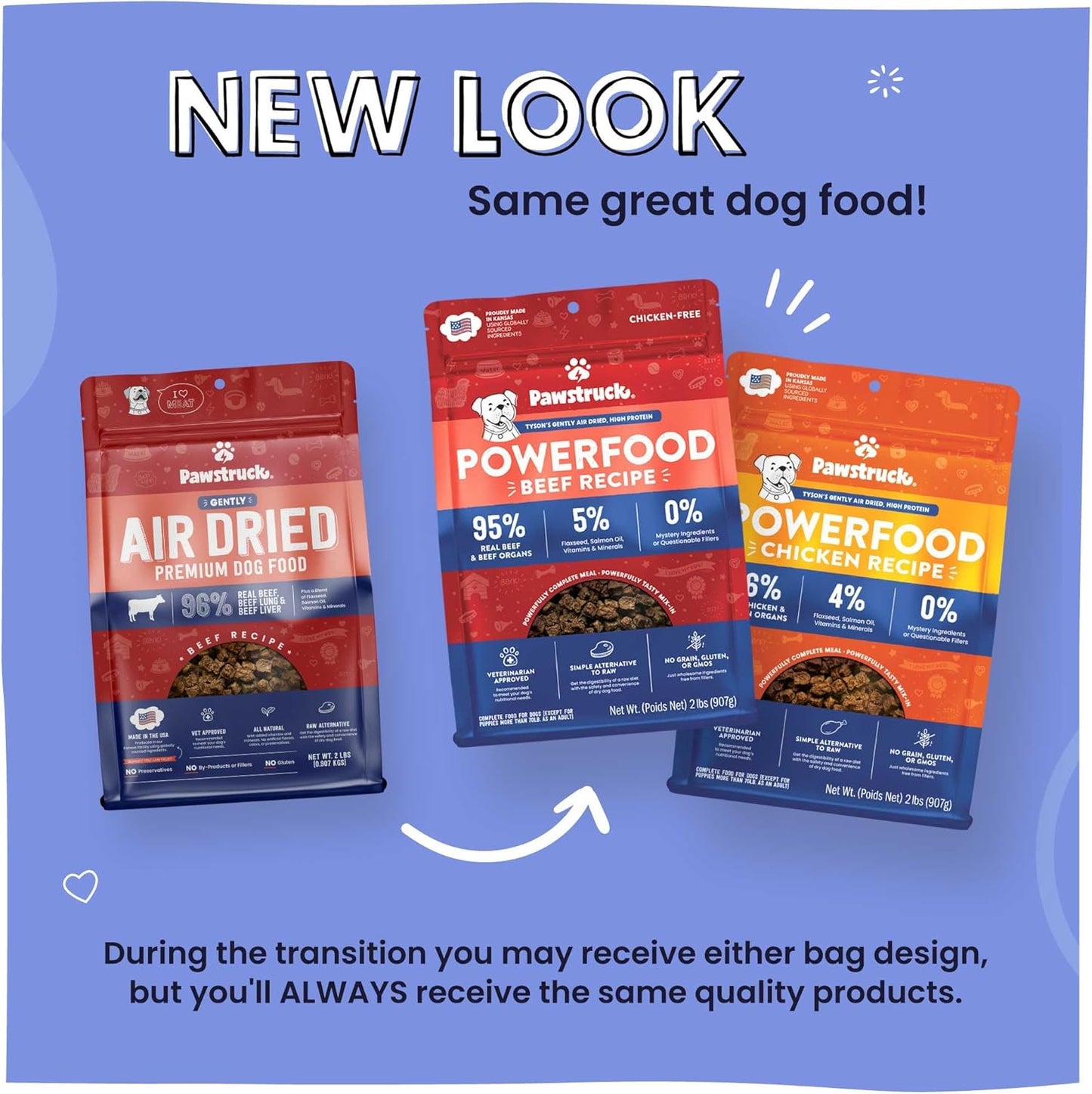 Pawstruck Air Dried Dog Food with Real Beef, Grain-Free, Made in USA, Non-GMO & Vet Recommended, High Protein Limited Ingredient Full-Feed for All Breeds & Ages, 2lb Bag