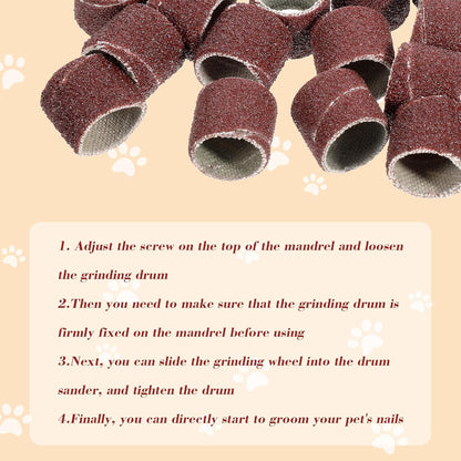 62Pcs Pet Nail Grinder Replacement Kit with Grit Sanding Bands, Dog Grinding Drums Nail Smoother Sanding Drum Set for Dogs Claw Care Grooming Supplies (80#/120#)
