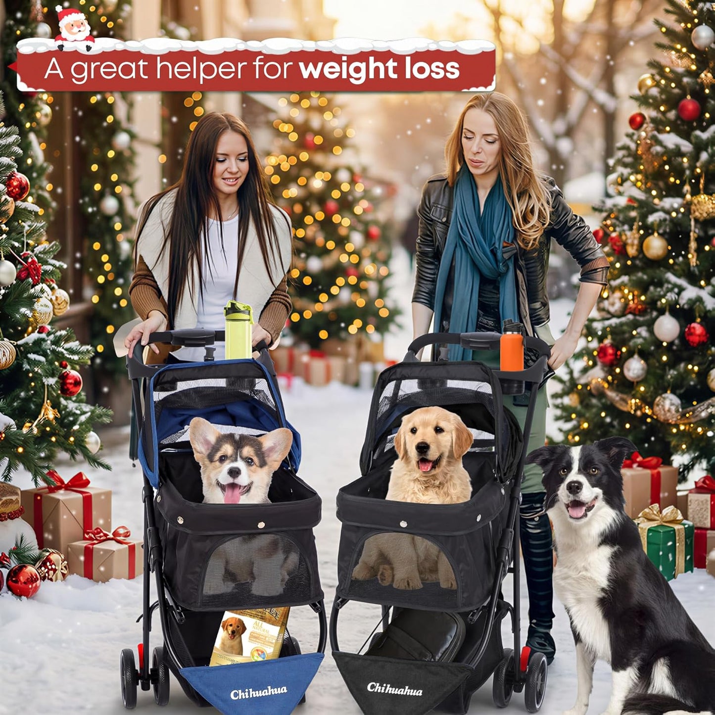 Pet Stroller,Dog Stroller for Small Medium Dogs Cats,3 Wheels,Foldable,with Breathable Mesh Canopy,Cup Holders,Easy Assembly,Deep Brown