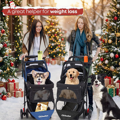 Pet Stroller,Dog Stroller for Small Medium Dogs Cats,3 Wheels,Foldable,with Breathable Mesh Canopy,Cup Holders,Easy Assembly,Deep Brown