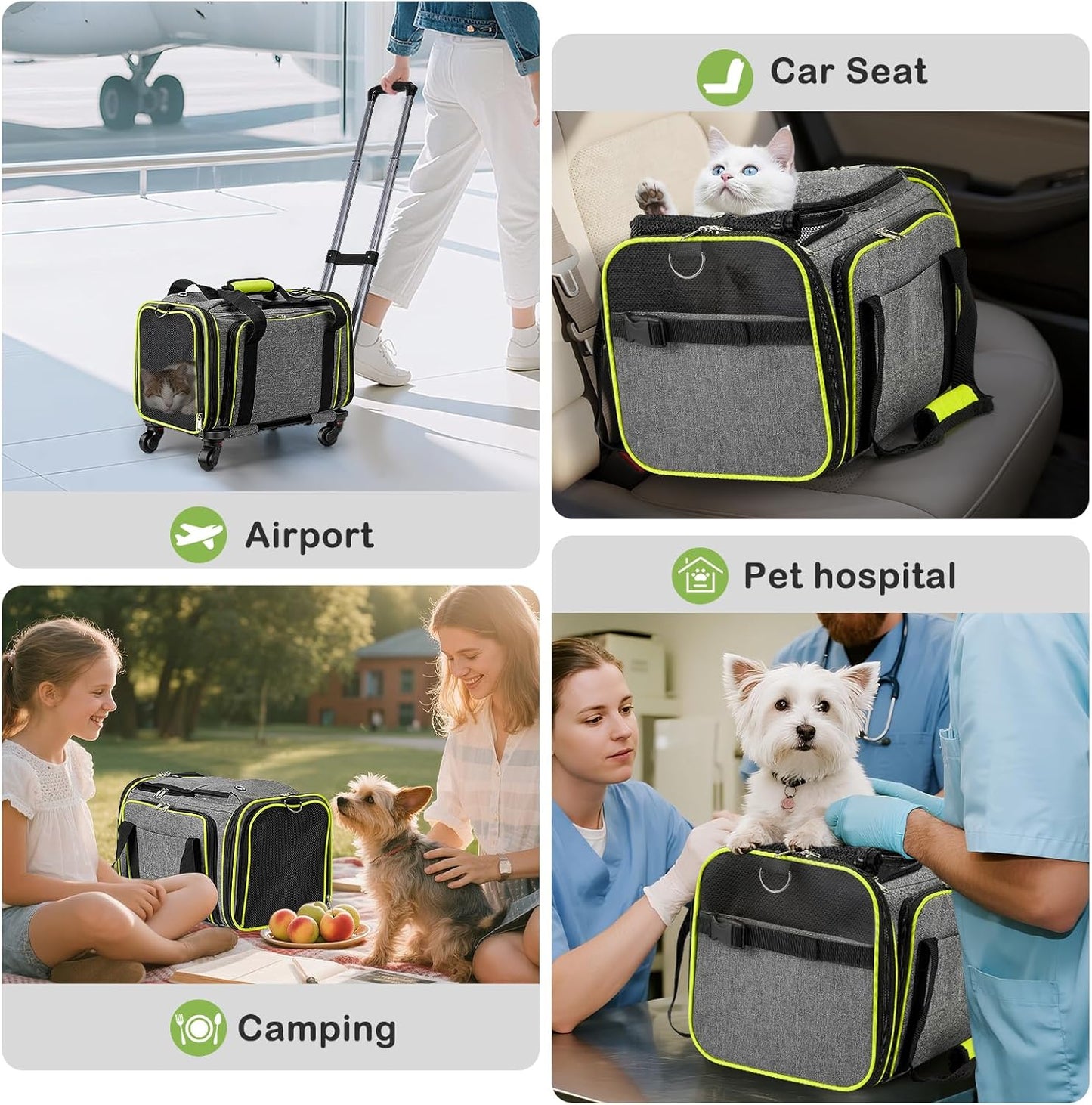 Cat Carrier with Wheels Under 18 lbs, Rolling Pet Carrier TSA Airline Approved for Kitty and Small Dog, Cat Bag Carrier,Expandable Soft Sided Pet Carrier for Travel, Camping and Trip