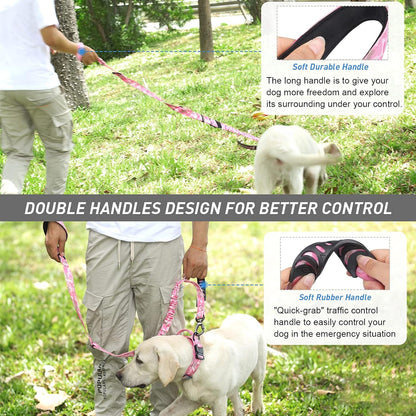 Hotsky Tactical Dog Harness and Leash for Medium Dogs No Pull, Adjustable Military Service Dog Vest Reflective Pet Harness with Control Handle Molle System for Dogs Training Walking(Pink Camo, XL)