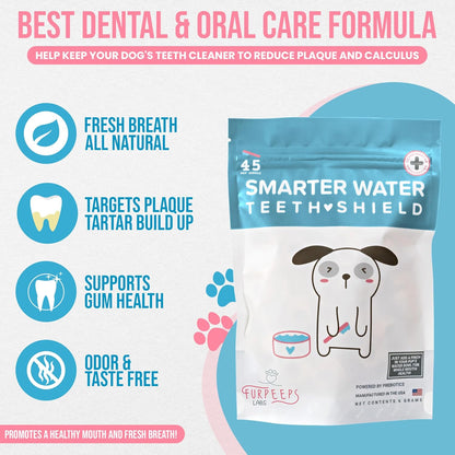 Furpeeps Dog & Cat Dental Care Powder Water Additive – 45 Servings, Dog Breath Freshener, Natural Plaque & Tartar Remover, No-Brush Oral Hygiene for Puppies, Seniors & Multi-Pet Homes, Vet Recommended