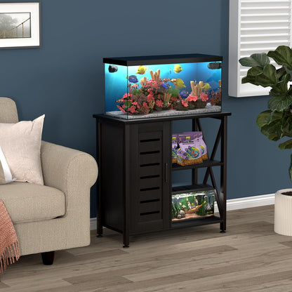 20-29 Gallon Fish Tank Stand, Aquarium Stand with Cabinet Accessories Storage, Heavy Duty Metal Frame, 31.49" L*15.74" W Tabletop, 330LBS Capacity, Black PG07YGB