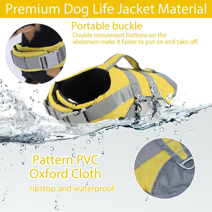 Geyecete Dog Life Jacket Large High-Visibility Life Vest for Dogs with Strong Buoyancy-Reflective with Handle for Swimming & Boating-Yellow-XL