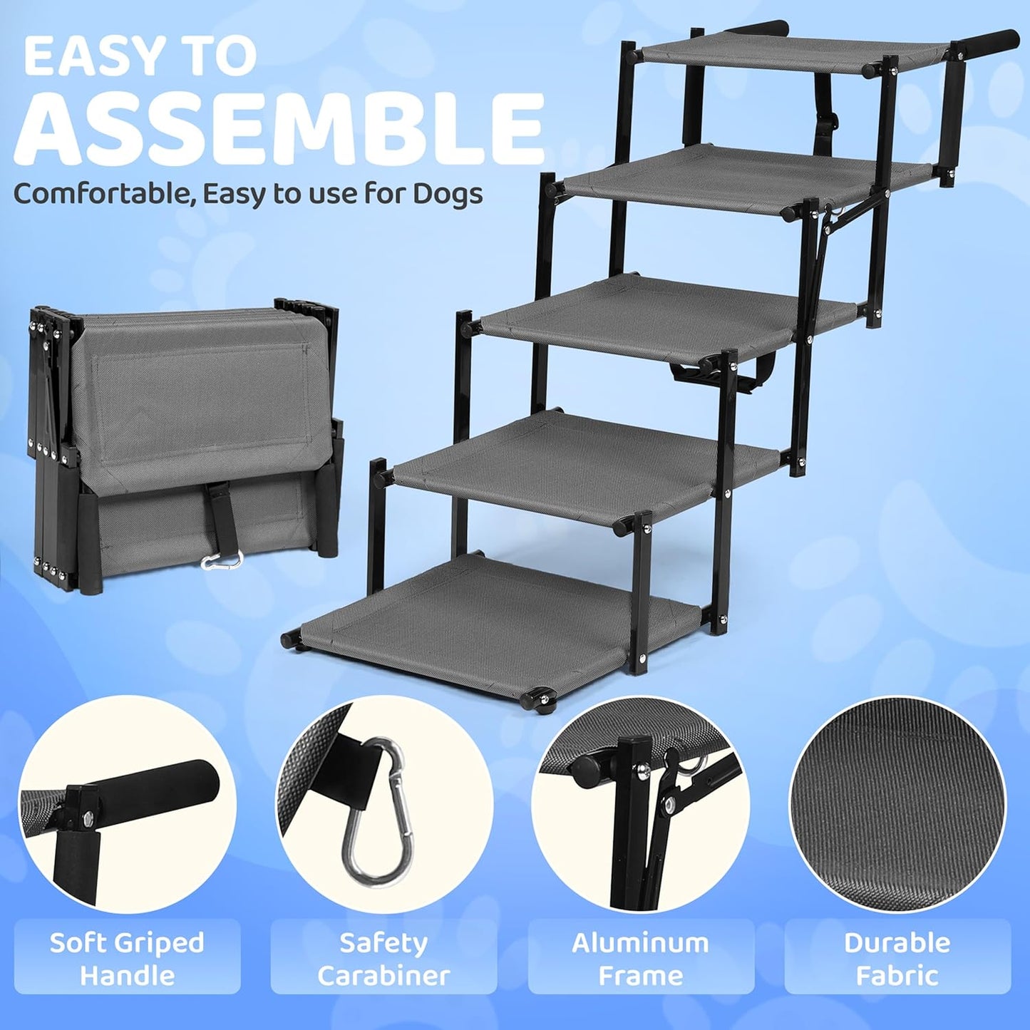 Dog Car Steps – Portable Non-Slip Pet Stairs for High Cars, SUVs & Trucks, Foldable Design, 200 lb Support | EOSET