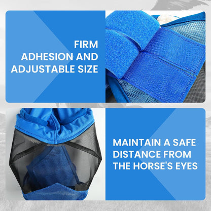 Fly Masks for Horses with Ears and Nose Cover Large Eye Space, Adjustable Horse Fly Mask for Daily UV Protection Breathable Comfort Fit Riding & Competition(Blue, L)