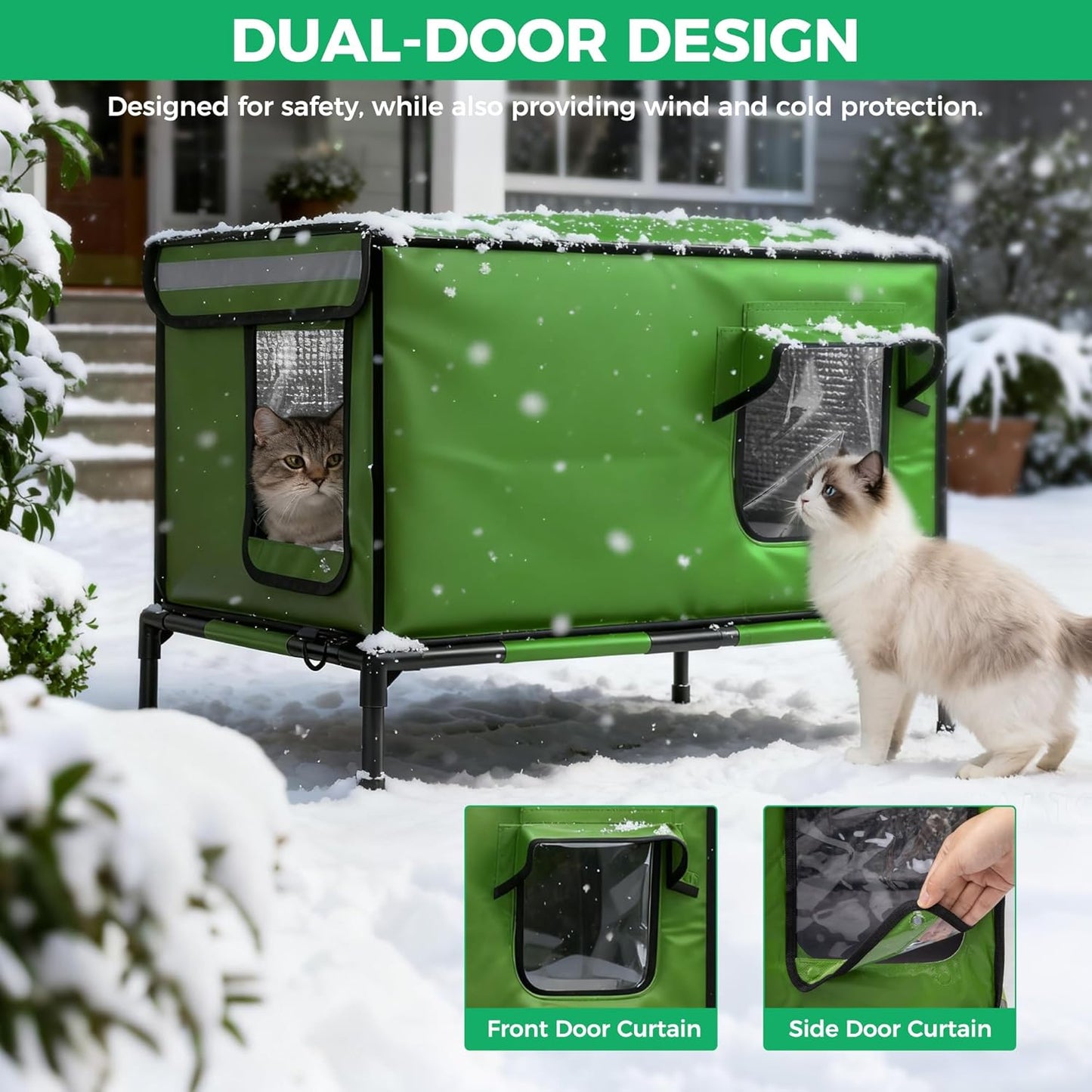 Heated Cat House for Outside Use 900D Oxford Cloth, Outside Cat House Weatherproof with Remote Control Heated Pad, Insulated Cat Houses with Removable Feet to Isolate Moisture, Against Extreme Weather