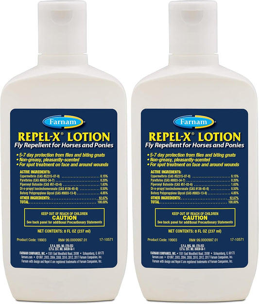 Farnam Repel-X Lotion Fly Repellent for Horses and Ponies Lotion 8 Ounce (Pack of 2)