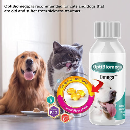 OptiBiomega Fish Oil for Dogs & Cats, Vitamins & Supplements Skin and Coat, Zinc, Omega 3 & Omega 6 Fatty Acids Support Immune Supplement, 3.38 fl oz