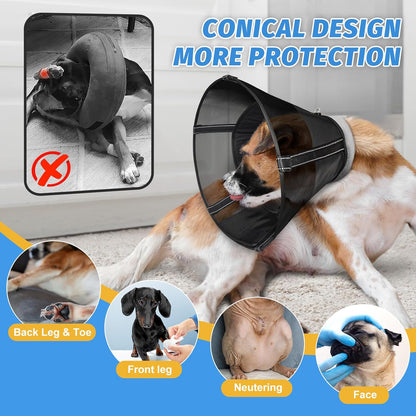 Dog Cone Collar to Stop Licking: Soft Mesh Recovery Collar After Surgery with Detachable Pad, Elizabeth Cone Alternative for Large Medium, Small Dogs, Normal Eating and Drinking (XL, Black Mesh)